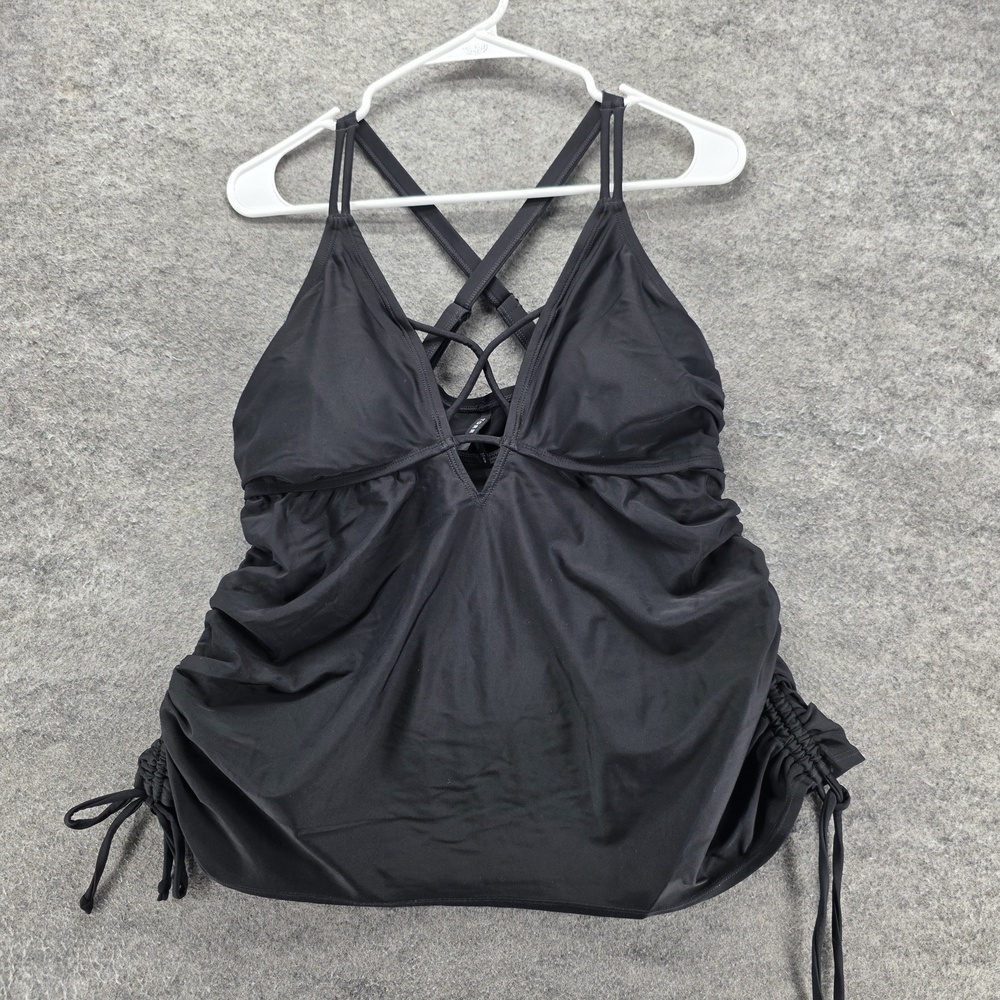 Torrid Swim Top Womens 0 Black Lined Padded Side Ruched Stretch Tank Swimwear
